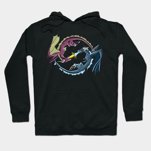 Fire dragon, and Ice Dragon Battle In a Circle design Hoodie by Bluebird Moon